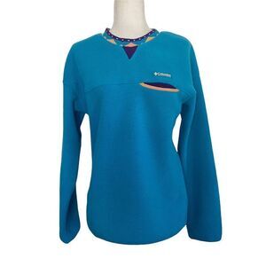 Columbia Fleece Pullover Retro 90's Unisex Style In Teal